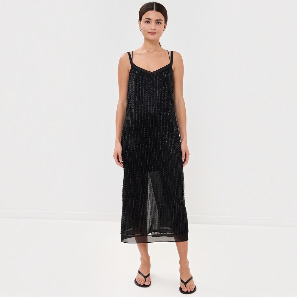 NEW VINCE Beaded Slip Dress Black Size 2 NWT